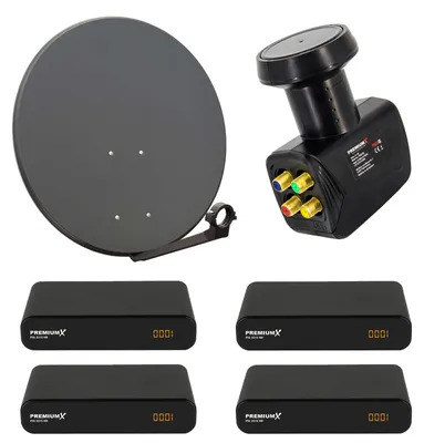 Produktbild von PremiumX SAT Anlage 60cm Antenne Quad LNB 4x Satelliten-Receiver FullHD