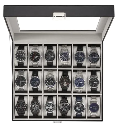 Image de Boîte à montres avec couvercle en verre et 18 compartiments