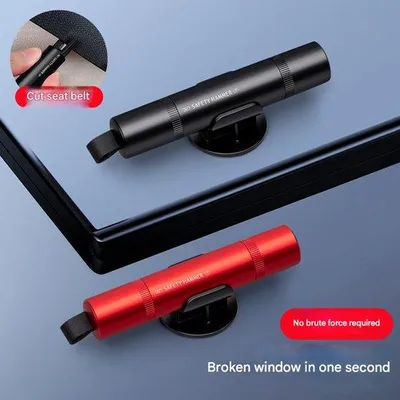 Image de Lot de 4 pièces - Brise-vitre de sécurité - Vitre de secours - avec verre de sécurité - Rouge, noir