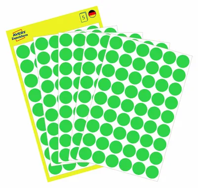 Produktbild von Avery Zweckform 3143, Markierungspunkte, ? 12 mm, 270 Markierungspunkte / 5 Bögen, Grün