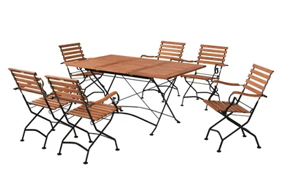 Produktbild von Merxx Gartenmöbel Set Schlossgarten 7tlg., 6 Klappsessel, Klappausziehtisch 100 (150) x 90 cm - Flachstahl mit Eukalyptus