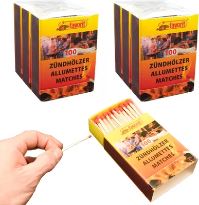 Produktbild von jameitop® 6 x 100er Packungen - 600 Streichhölzer 5,5cm Favorit für Grill/Kerzen/Kamin Streichholzschachteln