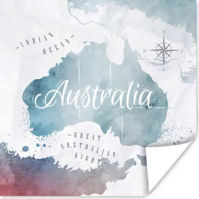 Produktbild von MuchoWow® Poster Weltkarte - Australien - Blau 75x75 cm - Wand Dekoration