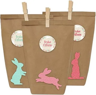 Produktbild von Papierdrachen 12 DIY Geschenktüten zu Ostern zum Basteln - Kreatives Osternest mit 12 Papiertüten und Osterhasen Aufklebern - Design 13
