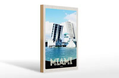 Produktbild von Holzschild Reise 20x30cm Miami Amerika USA Brücke Schiffe