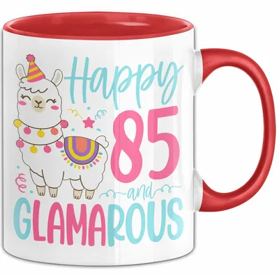 Produktbild von 85er Geburtstag Tasse Geschenk Happy 85 And Glamarous Llama Alpaka Liebhaber Geschenkidee zum Geburtstag (Rot)