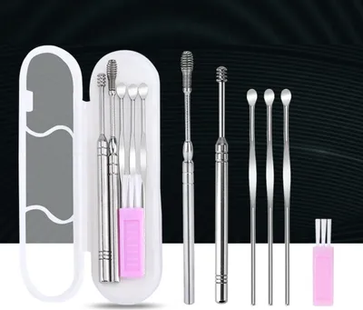 Produktbild von Ailiebe Design® Ohrenreiniger Set 6 Teile Ohrenschmalz Entferner Ohrlöffel Spirale Ohrmassage Edelstahl