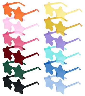 12er-Set Stern-Sonnenbrillen, transparent, bunt, PC, 14,2x14,5 cm