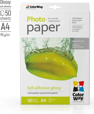Produktbild von ColorWay Fotopapier glänzend selbstklebend 115g/m², A4, 50 Blatt