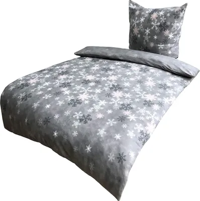 Produktbild von 4 teilig Bettwäsche 155x220 cm Kristall Schnee grau weiß Thermofleece Winter Set
