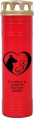 Image de Bougie funéraire rouge 170h ( couvercle or ) - coeur noir