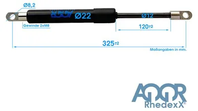 Produktbild von Gasdruckfeder Gasdruckdämpfer Augenaufnahme 325mm/120mm 100N-1.250N M8 22/10-12