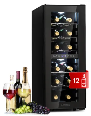 Image de Klarstein Cave a Vin, Réfrigérateur à Vin avec Porte en Verre, Cave à Vin de Vieillissement, Double Zone, Prosecco, Bière, Ecran Tactile, Réfrigérateur Bar, Frigo, Protection UV, 5-18°C, 12 Bouteilles