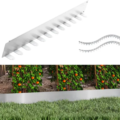 Obrázek produktu pro XINZI Okraj záhonu Okraj trávníku z pozinkované oceli Okraj pro sekání trávy Kovový, odolný proti povětrnostním vlivům, flexibilní, ideální pro zahradu a cesty, stříbrný (délka 5 m – výška 10 cm)