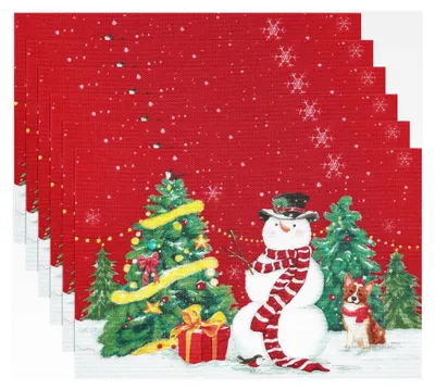 Produktbild von Tischsets Weihnachten mit Weihnachtsbaum- und Schneemannmotiv, abwaschbar, rutschfest, hitzebeständig, PVC, Set mit 6 Stück