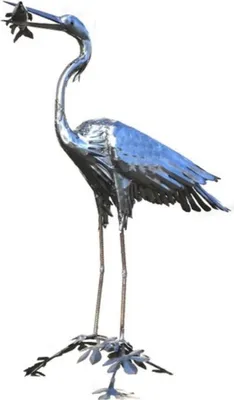 Produktbild von Casa Padrino Gartendeko Skulptur Reiher Vogel mit Fisch Silber 50 x 105 x H. 110 cm - Elegante Gartendeko Figur - Wetterbeständige Gartenfigur