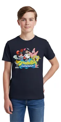 Produktbild von Spreadshirt SpongeBob Schwammkopf Logo Patrick Thaddäus Krabs Teenager Premium T-Shirt, 158/164 (12 Jahre), Navy