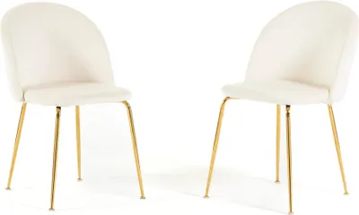 Immagine prodotto di Set di 2 sedie da pranzo imbottite, gambe in metallo, design elegante per cucina, sala da pranzo, bar e ristoranti SARA - Bianco/Oro