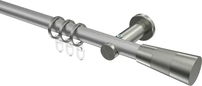 Produktbild von Interdeco Gardinenstange / Vorhangstange Silbergrau / Edelstahl-Optik, Typ Platon Tanara (Konus), 20 mm Ø 1-läufig, 540 cm
