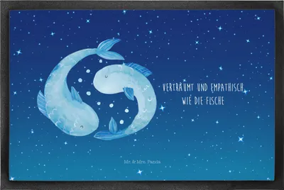 Produktbild von Mr. & Mrs. Panda Schmutzfangmatte Sternzeichen Fische 50 x 75 cm - Sternenhimmel Blau - Geschenk, Fisch, Geburtstag März, fußmatte, Fussmatte, Bodenvorleger, Schmutzmatte