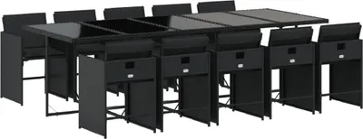 Produktbild von vidaXL 11-tlg. Garten-Essgruppe mit Kissen Schwarz Poly Rattan