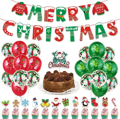 Produktbild von Luftballon Partyset Weihnachten deko Merry Chrismas Papier Banner mit Mufinstecker