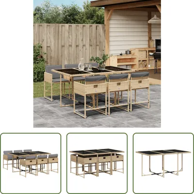 Produktbild von The Living Store 7-tlg. Garten-Essgruppe mit Kissen Beigemischung Poly Rattan