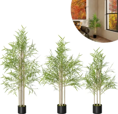 Obrázok produktu pre LZQ umelá rastlina, umelý bambus 150 cm, umelá rastlina veľká s prírodným stonkom, umelý strom pre dekoráciu obývacej izby, falošné rastliny pre dekoratívne obývaciu izbu