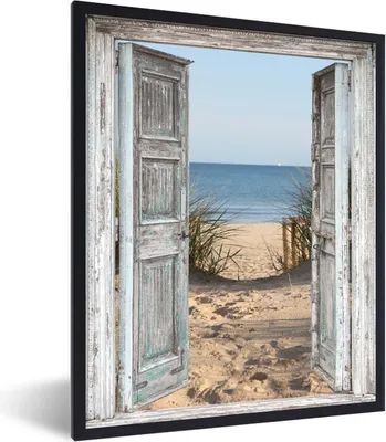 Produktbild von MuchoWow® Gerahmtes Poster Düne - Strand - Aussicht - Sommer 60x80 cm - Poster mit Schwarzem Bilderrahmen Wandposter Rahmen Foto Bilder - Premium - Wanddeko Wohnzimmer
