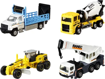 Produktbild von Matchbox Multipack: 4 Baustellenfahrzeuge mit beweglichen Teilen