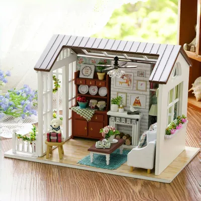 Image de Kit de construction miniature de maison de poupée avec modèle de salon