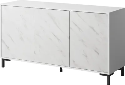 Obrázek produktu pro Nábytek24 Komoda Marmo 150 cm skříň do obývacího pokoje 3dveřová skříň bílá matná bílý mramor