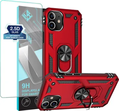 Produktbild von Armor Outdoor Handyhülle für Apple iPhone 12 Pro Handy Panzer Case Schutzhülle mit 9H Displayglas Displayschutz Farbe: Rot
