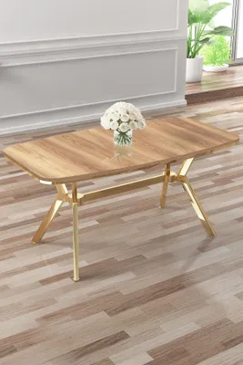 Produktbild von Skye Decor, Hochwertiger Esstisch 160 cm, Eiche & Gold, 100% MDF, Modern