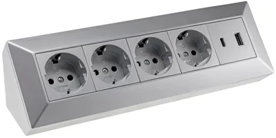 Obrázek produktu pro čtyřcestný blok zásuvek USB-A+C stříbrný 250V/16A povrchová montáž USB 3,1A