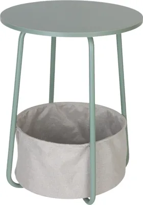 Obrázok produktu pre Relaxdays odkladací stolík, okrúhly konferenčný stolík, s látkovým košom, rozmery: 50 x 40 cm, konferenčný stolík do obývačky, MDF a kov, mätová/sivá