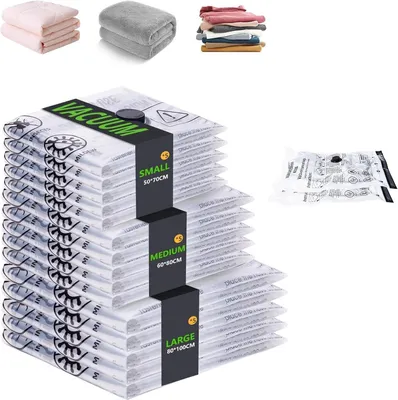 Productafbeelding van Vacuümzakken voor kleding - Set van 15 - Reizen - Verpakking van 5 x 50 x 70 cm/5 x 60 x 80 x 80 x 100 cm - Zonder pomp