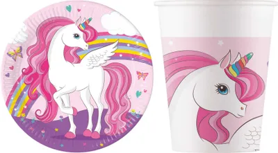 Produktbild von 16-tlg. Set Kindergeburtstag Party Feier Fete Deko Motto Regenbogen Unicorn Einhorn