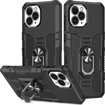 Produktbild von iPhone 11 Pro Hülle, Dual Layer Robuste Rüstung Ringhalter Ständer Schutzhülle für iPhone 11 Pro Schwarz