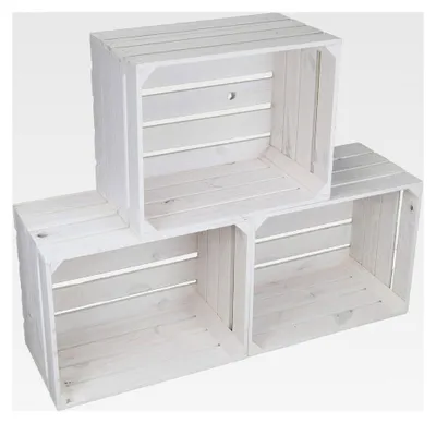 Produktbild von 3er Set Weiße Obstkisten Johanna/Schuhregal Ablageregal Beistelltisch Schuhbox Weinkiste Apfelkiste Holzkiste Regalkiste Ablagekiste
