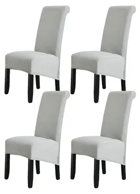 Obrázek produktu pro Sada 4 potahů na židle, odnímatelná, pratelná, elastická, vhodná pro jídelní židle, světle šedá barva, velká velikost
