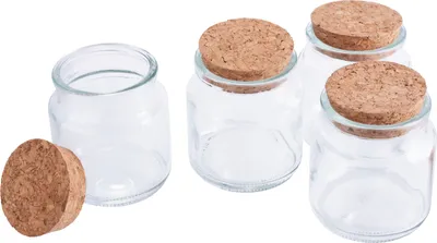 Produktbild von VBS Gläser mit Korkverschluss 4er Set 100 ml 5.5 cm 4.3 cm 5.0 cm 7.0 cm