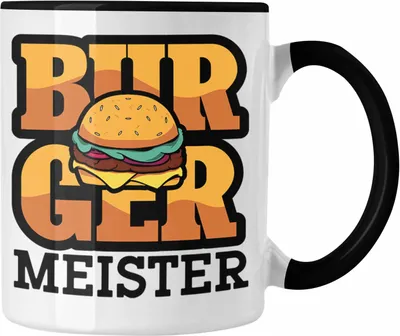 Produktbild von Trendation - Burger Meister Tasse Geschenk Spruch Grillen Sommer Burger Liebhaber Geschenkidee Cheeseburger (Schwarz)