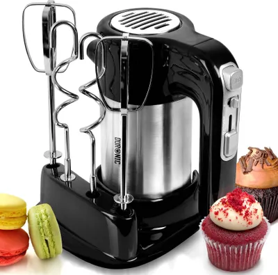 Duronic HM3 elektrischer Handmixer | 300 Watt | Aufbewahrungsbasis | Edelstahl | 2 Rührbesen | 2 Knethaken| Mixer | Knet- und Rührmaschine | Handrührer | Ideal für Kuchen, Schnee, Schlag
