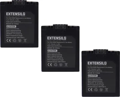Produktbild von EXTENSILO 3x Akku Ersatz für Panasonic CGA-S006, CGR-S006E, DMW-BMA7, CGA-S006E, CGR-S006 für Kamera (750 mAh, 7,2 V, Li-Ion)