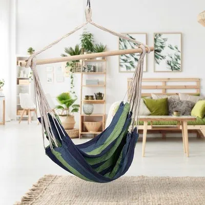 Image de Fauteuil à bascule en bois et coton bleu/vert, 150 kg