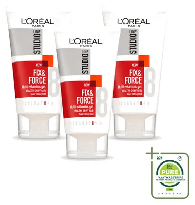 Immagine prodotto di 3 confezioni di L'Oréal Paris Studio Line Essentials Fix & Force Gel Super Strong, 150 ml ciascuna - Confezione grande - 3 pezzi