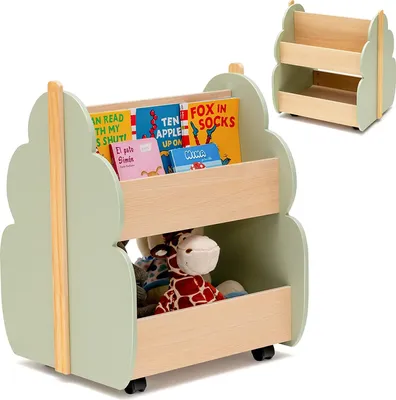 Produktbild von Kinder Bücherregal Kinderregal mit 3 offener Ablage, Spielzeug-Organizer, Spielzeugkiste mit Räder für Bücher und Spielzeug, für Kinderzimmer & Kindergarten 52x46x62,5 cm