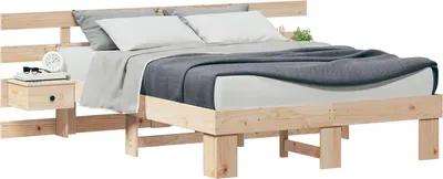 Produktbild von vidaXL Bettrahmen mit Kopfteil Braun 135 x 190 cm Massives Kiefernholz