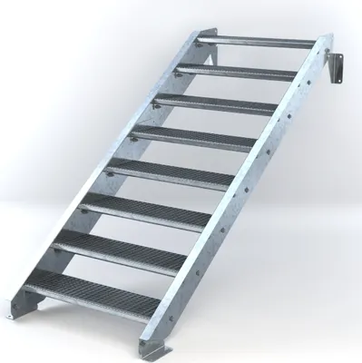 Produktbild von Stahltreppe 8 Stufen bis Höhe 160 cm, Laufbreite : 90 cm kein Geländer ST 3 (31 / 9 mm schmal)
